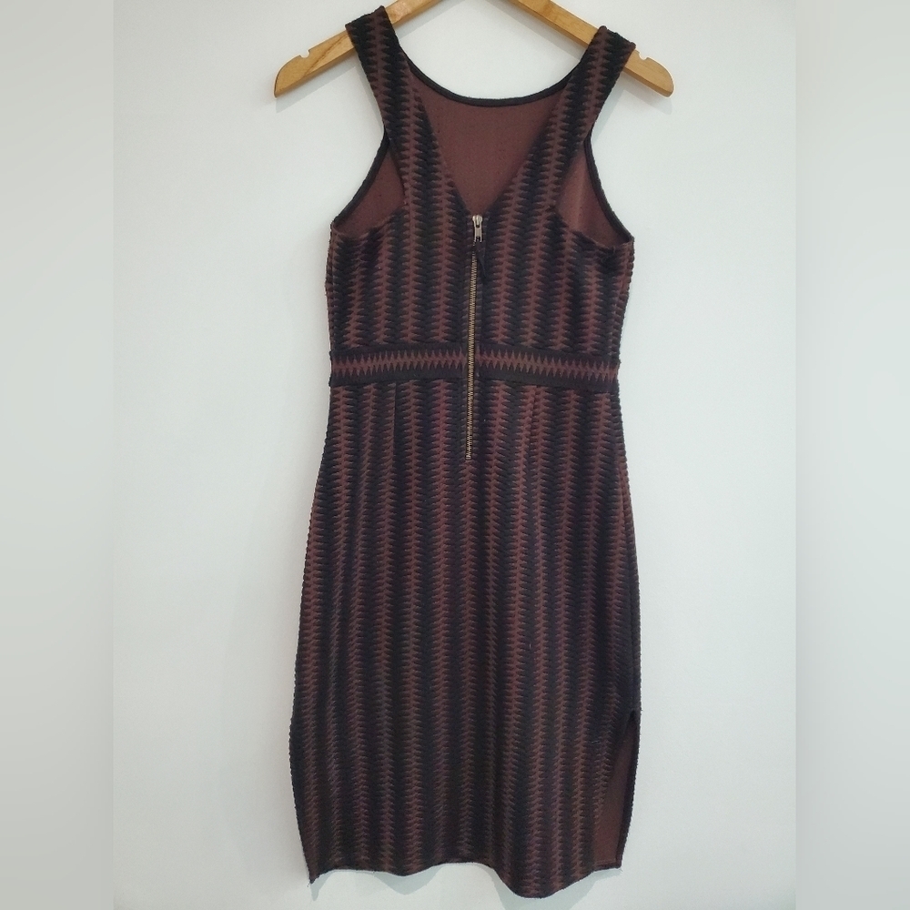 Anthropologie Maeve black & brown bodycon midi dress side splits size S - Picture 2 of 10